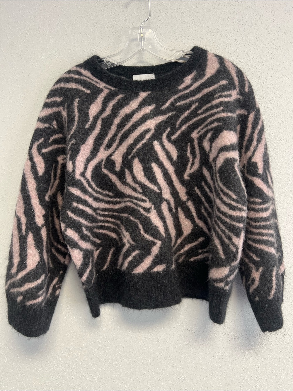 Ganni Black and Pink Fuzzy Pattern Crewneck Sweater